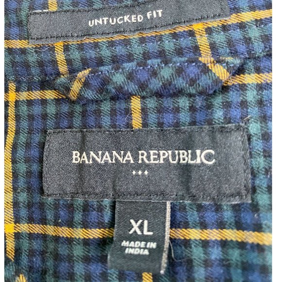 Banana Republic Mens Blue and Yellow Untucked Fit Plaid Button-Down Shirt XL - Picture 3 of 8